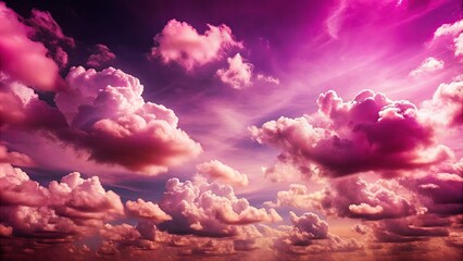 Wall Mural - A symphony of pink hues painted across the canvas of the sky, with fluffy cumulus clouds drifting in a celestial ballet.