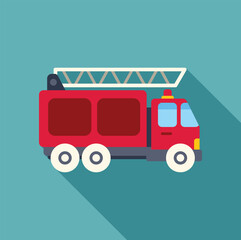 Wall Mural - Simple vector illustration of a red firetruck with an extended ladder, parked and ready for action