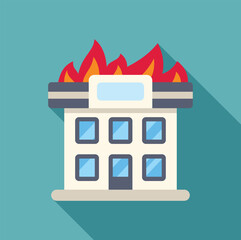 Wall Mural - Simple vector illustration of a burning office building with flames on the roof