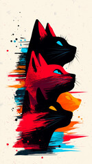 Sticker - Three cats in a vibrant abstract art style.