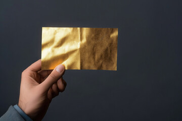 Poster - Hand holding gold sheet on dark backdrop