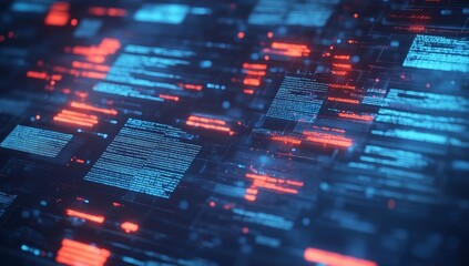 Poster - Abstract Digital Interface with Blue and Red Code