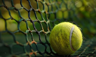 Tennis ball with net background