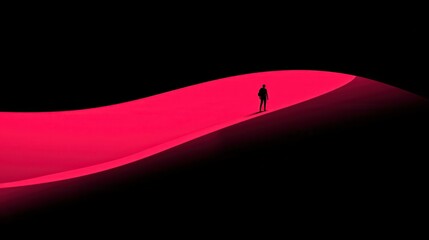 Poster - Silhouette of a Person Standing on a Pink Hill