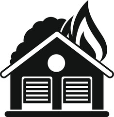 Poster - simple vector icon of a burning house with fire on roof garage