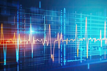 Poster - Abstract heartbeat line display with vibrant colors and digital elements.