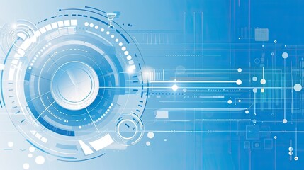 Poster - Abstract futuristic technology background in blue tones with circular elements.