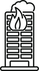Poster - simple line vector icon representing a city building on fire with smoke