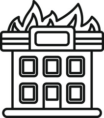 Poster - Simple black and white line drawing of a city building on fire with large flames