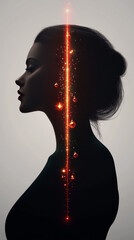 Canvas Print - Silhouette of a woman with a glowing red light in the center of her body.