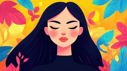 Poster - A vibrant, cartoonstyle portrait showcasing a young woman, blending modern design with textured details for a unique look.