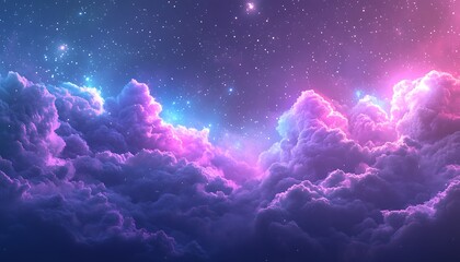 Aufkleber - A vibrant, dreamy scene of colorful clouds illuminated by stars, creating a mystical cosmic atmosphere.