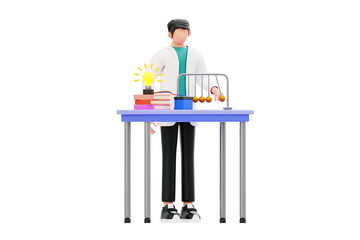 Poster - Physics Experiment 3D Character Illustration.