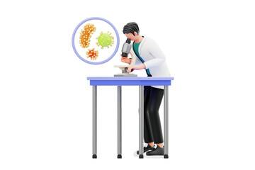 Aufkleber - Microscope Analysis 3D Character Illustration.