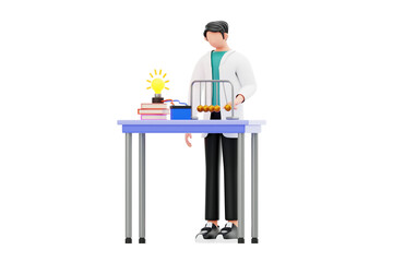 Poster - Physics Experiment 3D Character Illustration.