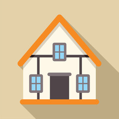 Poster - minimalist illustration featuring a white house with an orange roof, casting a long shadow, in a fla