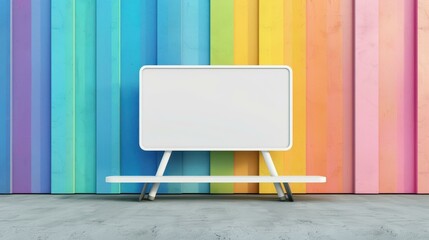 A blank white billboard stands against a colorful grunge wall, perfect for showcasing creative advertising or public info.