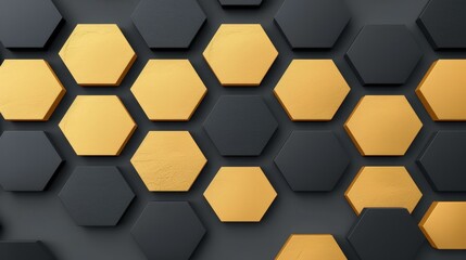 Sticker - Discover a stunning wall adorned with hexagonal patterns in sleek gold and dark grey, embodying modern luxury and style.