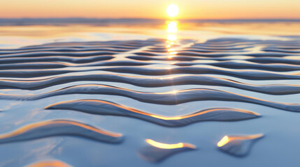 Sticker - Serenity unfolds as sand ripples catch the first light of dawn, painting a tranquil scene on the beach.