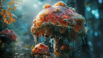Wall Mural - glowing mushroom in a dreamlike forest