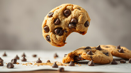 Freshly baked, chocolate chip cookies. AI generated image, ai