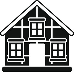 Poster - simple vector icon of a half timbered house with three windows in black and white