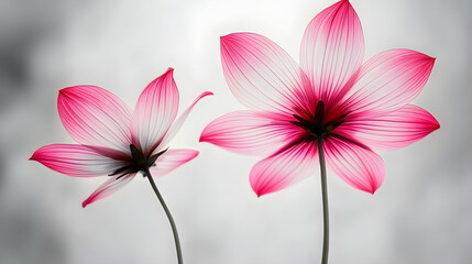 Poster - Pink flower on stem with light background and gray sky