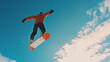 © sajid Pixel - Snowboarder jumping against a blue sky.