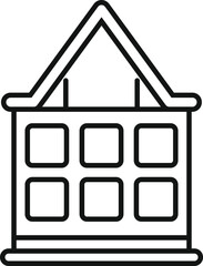 Poster - Simple vector icon of a building facade with a roof, having nine windows, isolated on a white background