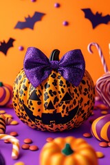 Wall Mural - Halloween Pumpkin with Purple Bow