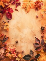 Poster - Colorful autumn leaves and flowers blend together, showcasing warm tones that celebrate the beauty of the fall season. Generative AI