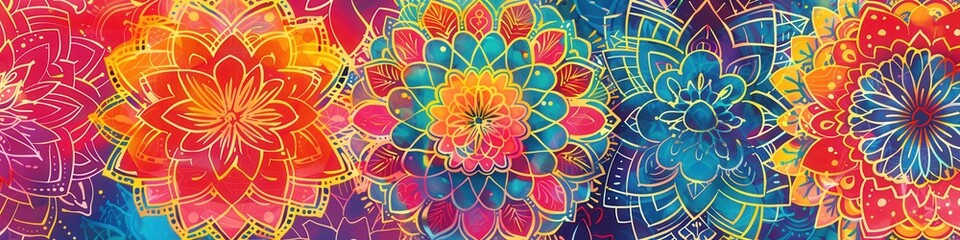 Sticker - Beautiful floral mandalas are artfully arranged, displaying vibrant colors and intricate patterns that captivate the eyes. Generative AI