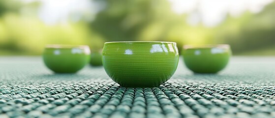 Poster - Green Teacups on a Green Mat.