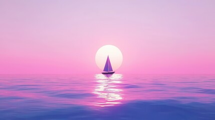 Sticker - Sailboat at Sunset in Pink Ocean.