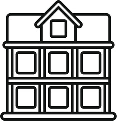 Poster - linear icon of private residential building with pitched roof is depicting suburban real estate