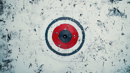 Wall Mural - Bullseye Target on Weathered Wall, Red and White Concentric Circles, Graphic Symbol on Textured Background, Urban Art, Precision Concept