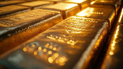 A Stack of Shiny Gold Bars Close-Up