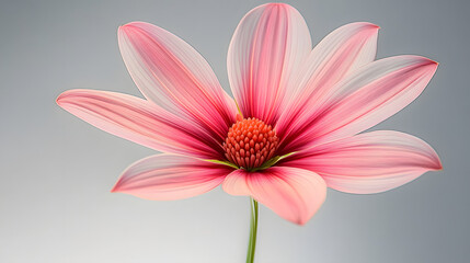 Poster - Pink flower on stem with light background and gray sky