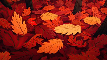 Poster - A Close-Up of Vibrant Red and Orange Autumn Leaves