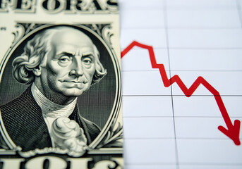 Financial Crisis:  Dollar Bill and Downtrend Graph