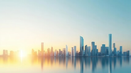 Modern eco-city skyline with solar-powered buildings under a clear sky focus on renewable energy sources urban development, vibrant, overlay, futuristic city backdrop