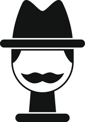 Canvas Print - Simple black and white vector icon of a man wearing a hat and a mustache, perfect for projects related to men's fashion or style