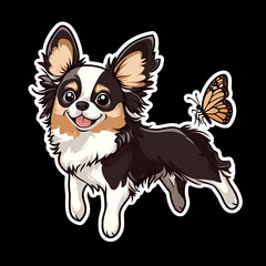 Sticker - Papillon Dog With Ears Perked Up Chasing A Butterfly in a Sunny Garden