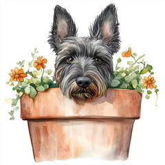 Wall Mural - Scottish Terrier Peeking Out From Behind A Large Object