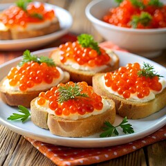 sandwich with red caviar and butter