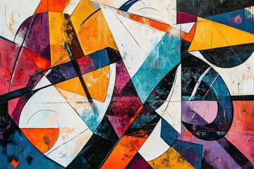 Poster - Abstract Geometric Painting with Vibrant Colors