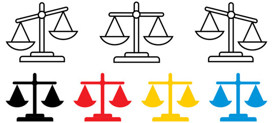 Scale Libra icon collection. Judgement justice scale symbol. Law judgement punishment icon