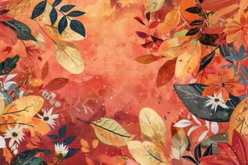 Sticker - A stunning arrangement of autumn leaves and flowers showcases warm hues, celebrating the beauty of the fall season in nature. Generative AI