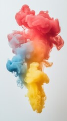 Wall Mural - Colorful smoke swirls in vibrant hues of red, blue, and yellow against a light background.