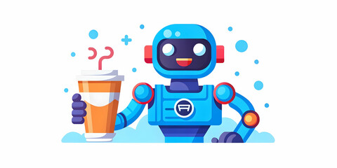 Macro Shot of Futuristic Robot Assistant Offering Coffee Cup - Blending Automation with Work-from-Home Comfort and Happiness